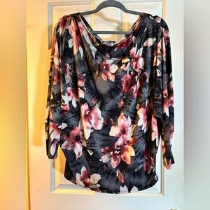 White Birch Black and Pink Floral Blouse